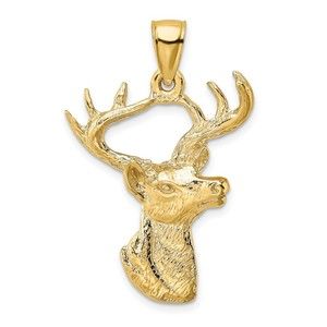 10k Yellow Gold Fine Jewelry Authentic Deer Head Profile Necklace Charm Pendant